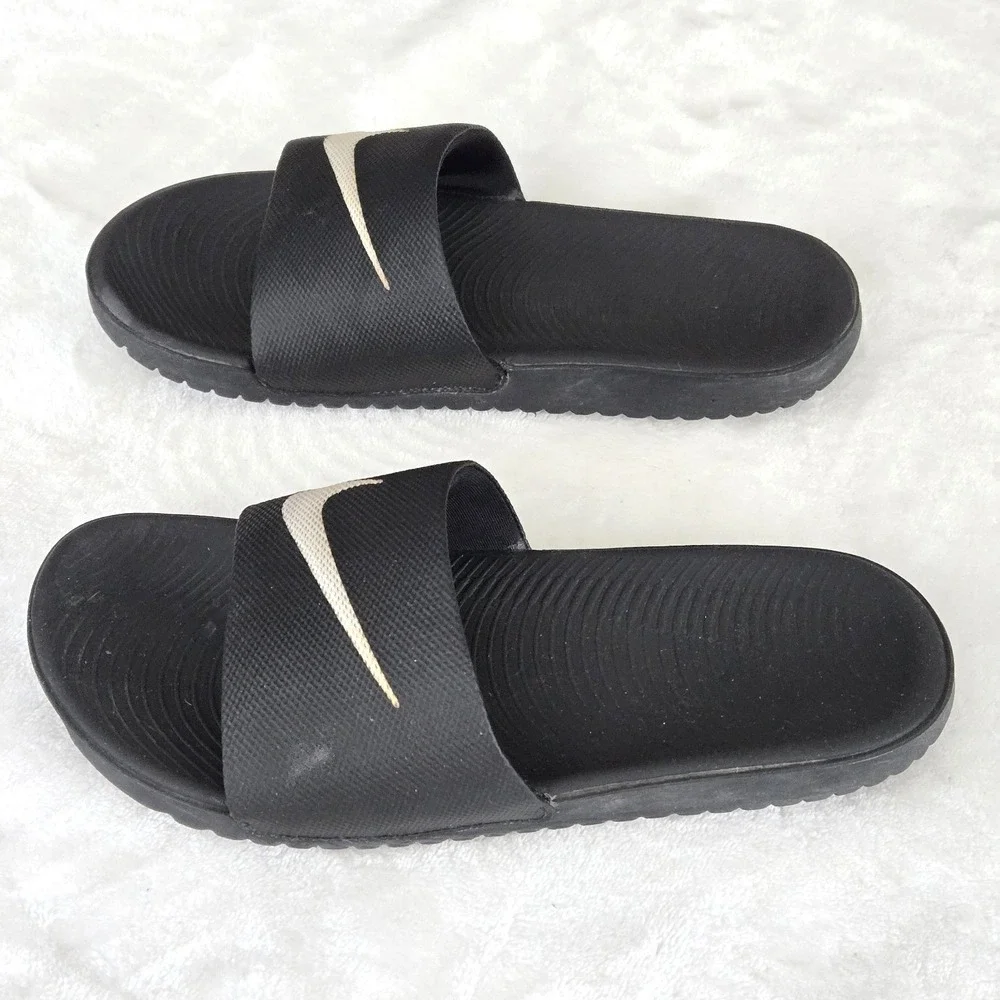Nike Sandals Youth 5 Kawa Flip Flop Slide Black Open Toe Comfort Logo 819352-001